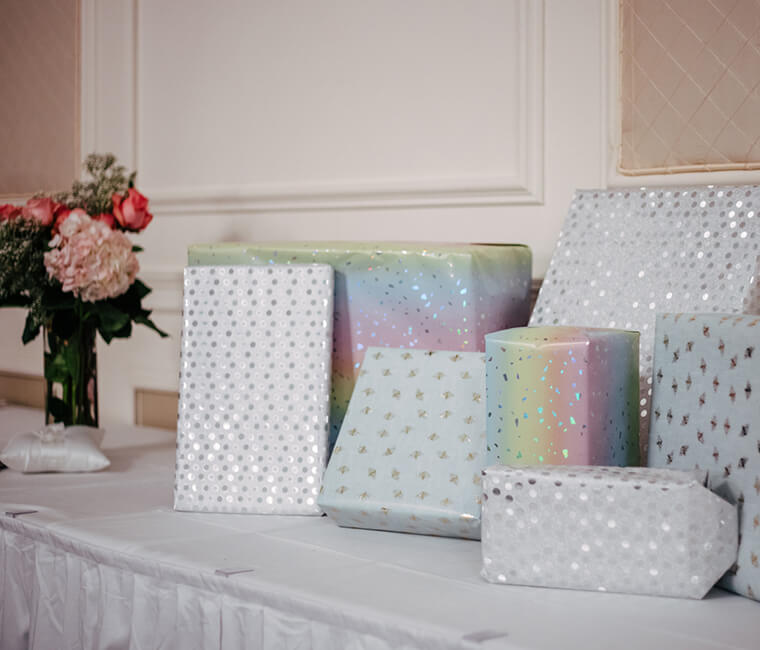 wrapped gifts on table